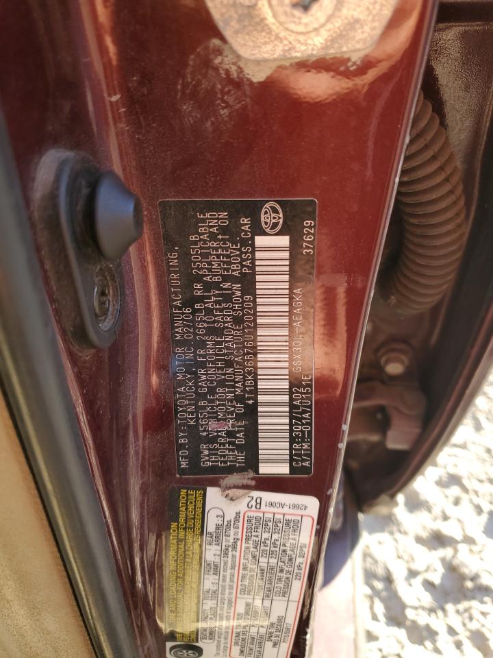 2006 Toyota Avalon Xl VIN: 4T1BK36B76U120209 Lot: 92348025