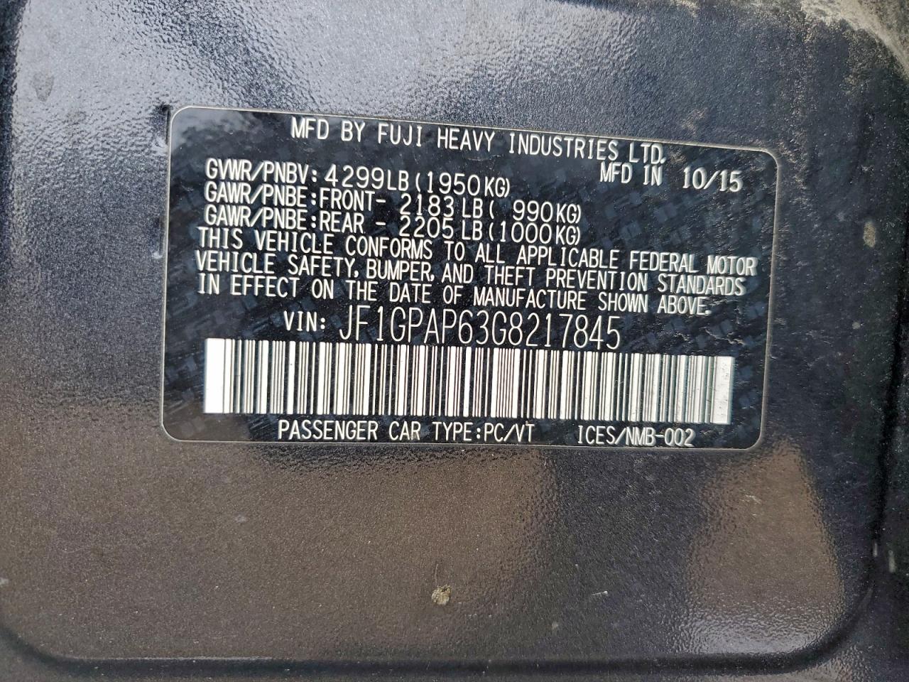 2016 Subaru Impreza Sport Premium VIN: JF1GPAP63G8217845 Lot: 94079055
