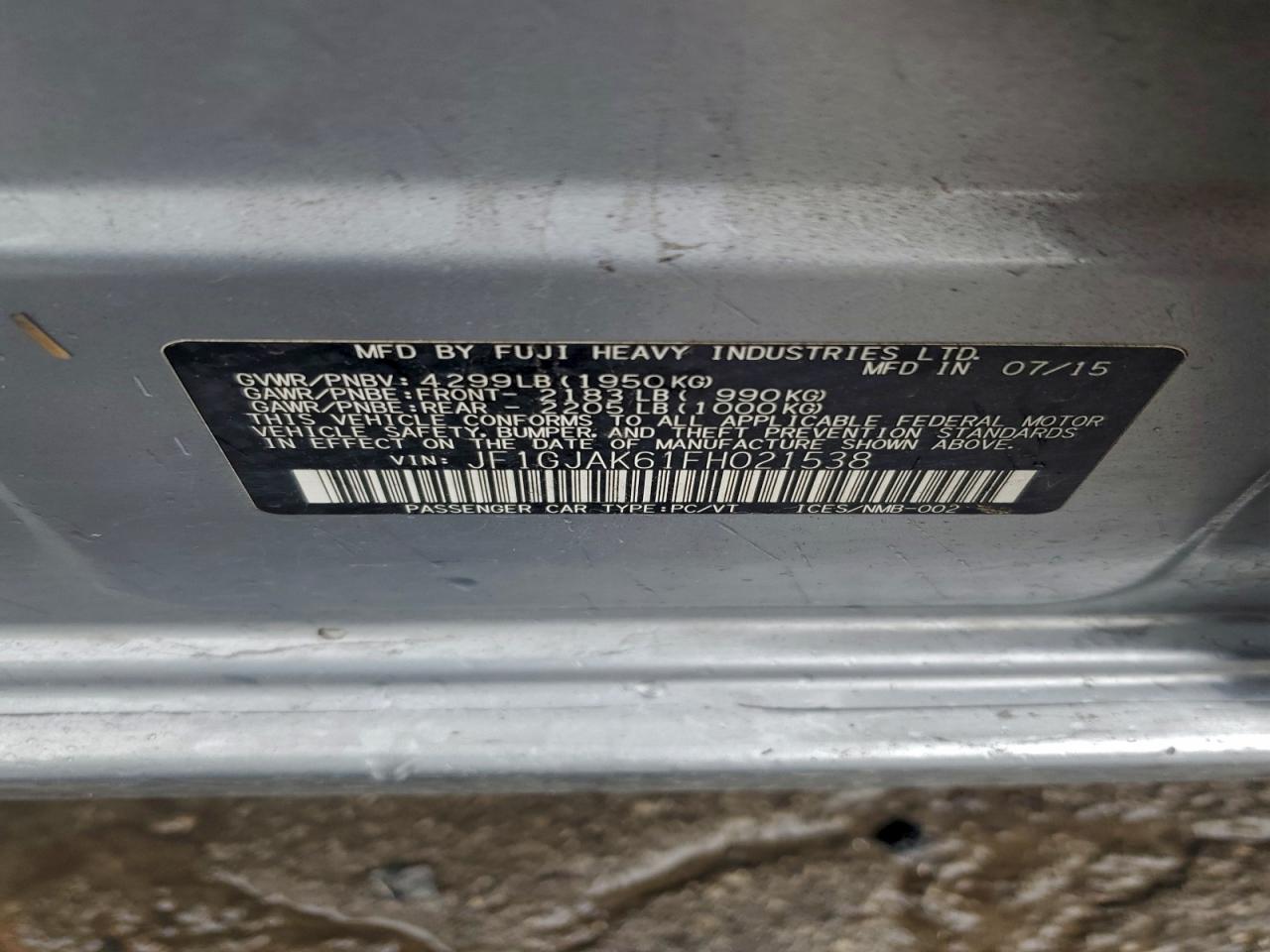 2015 Subaru Impreza Premium Plus VIN: JF1GJAK61FH021538 Lot: 93726205