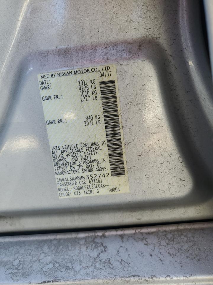 2017 Nissan Altima 2.5 VIN: 1N4AL3AP8HN352742 Lot: 93098865