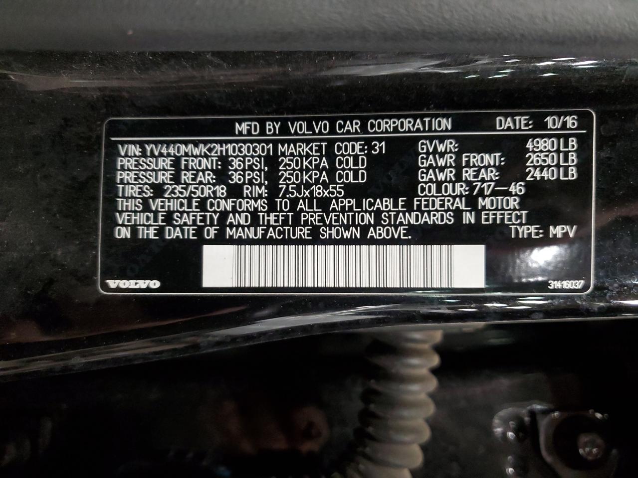 2017 Volvo V60 Cross Country Premier VIN: YV440MWK2H1030301 Lot: 90981605