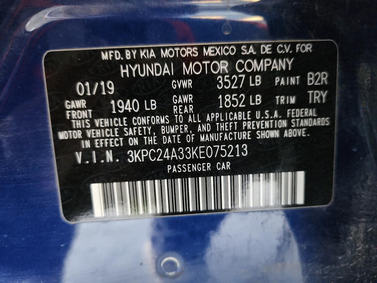 2019 Hyundai Accent Se VIN: 3KPC24A33KE075213 Lot: 92307815