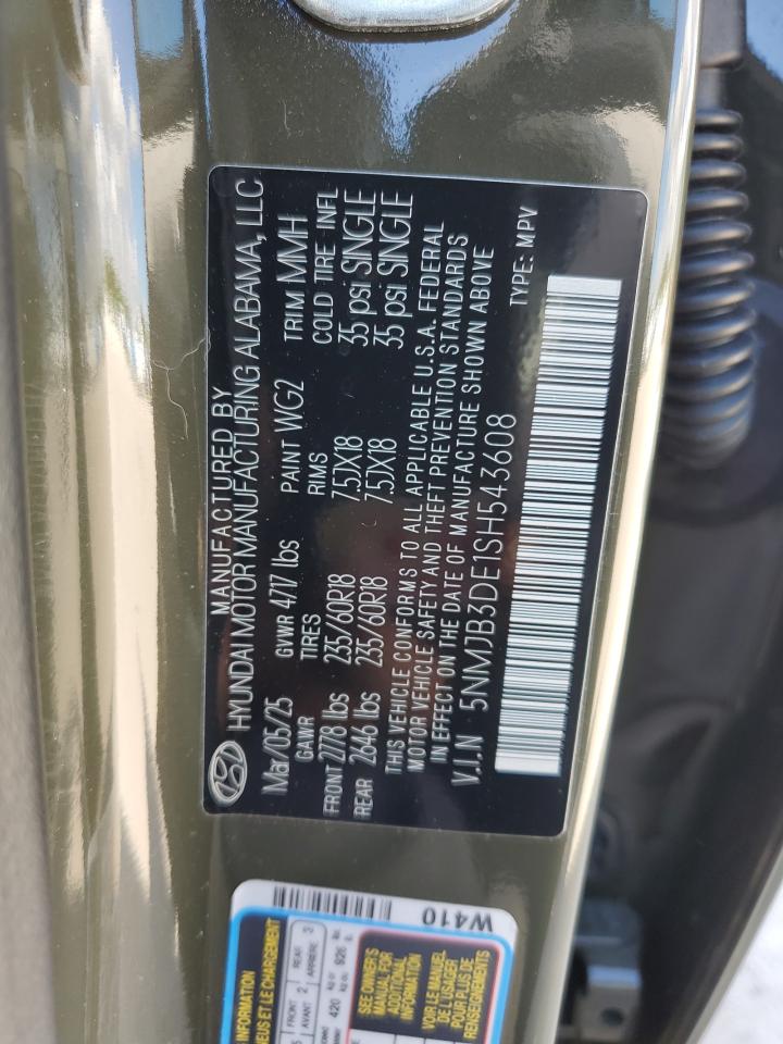 2025 Hyundai Tucson Sel VIN: 5NMJB3DE1SH543608 Lot: 90911035