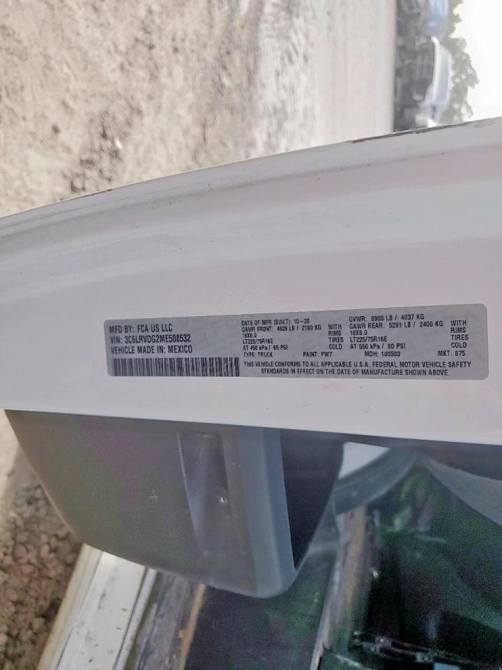 2021 Ram Promaster 2500 2500 High VIN: 3C6LRVDG2ME508532 Lot: 91668175