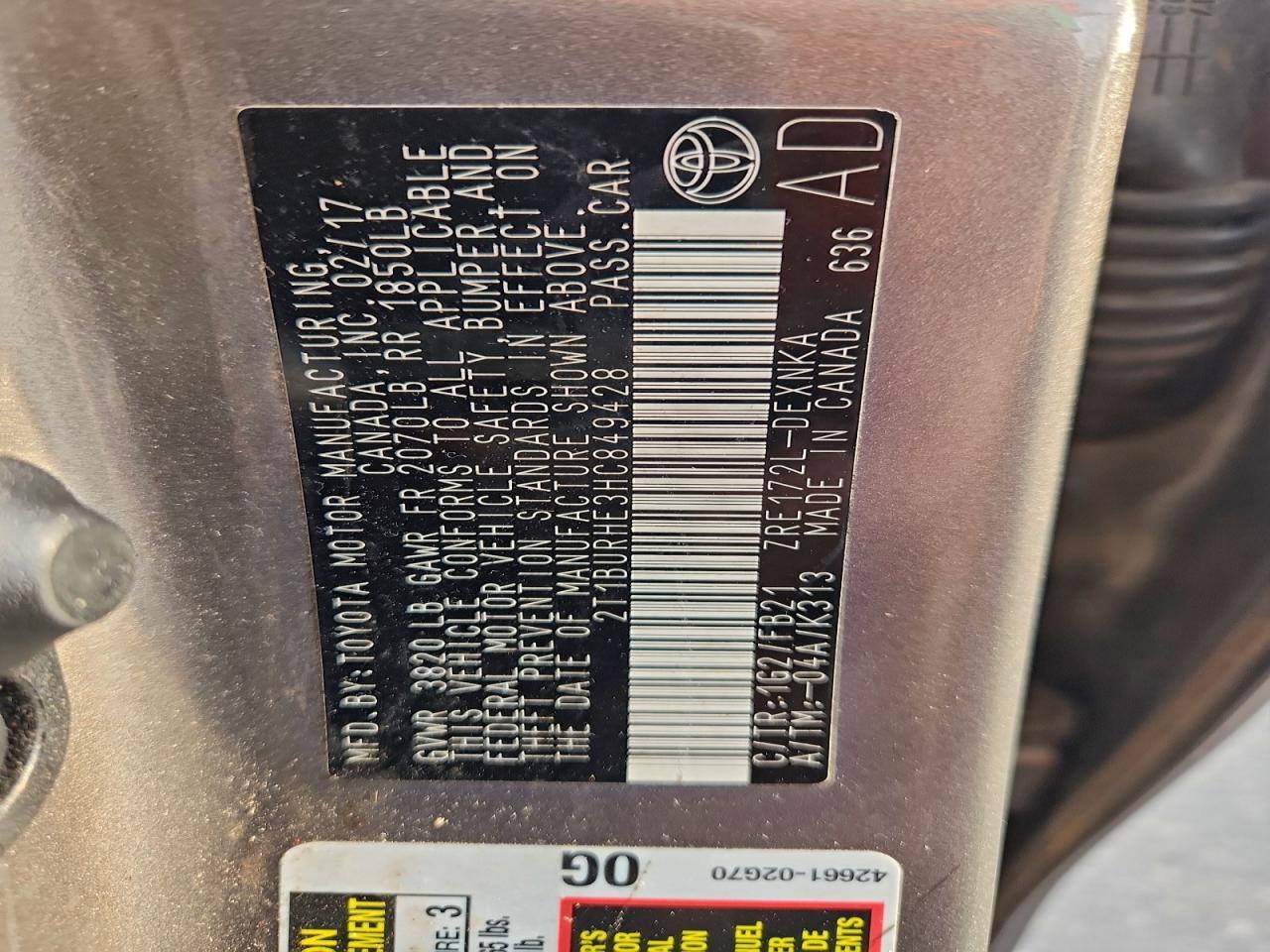 2017 Toyota Corolla L VIN: 2T1BURHE3HC849428 Lot: 93673835