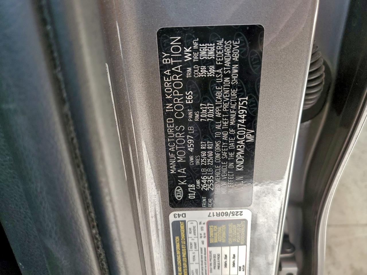 2018 Kia Sportage Lx VIN: KNDPM3AC0J7449751 Lot: 94044045