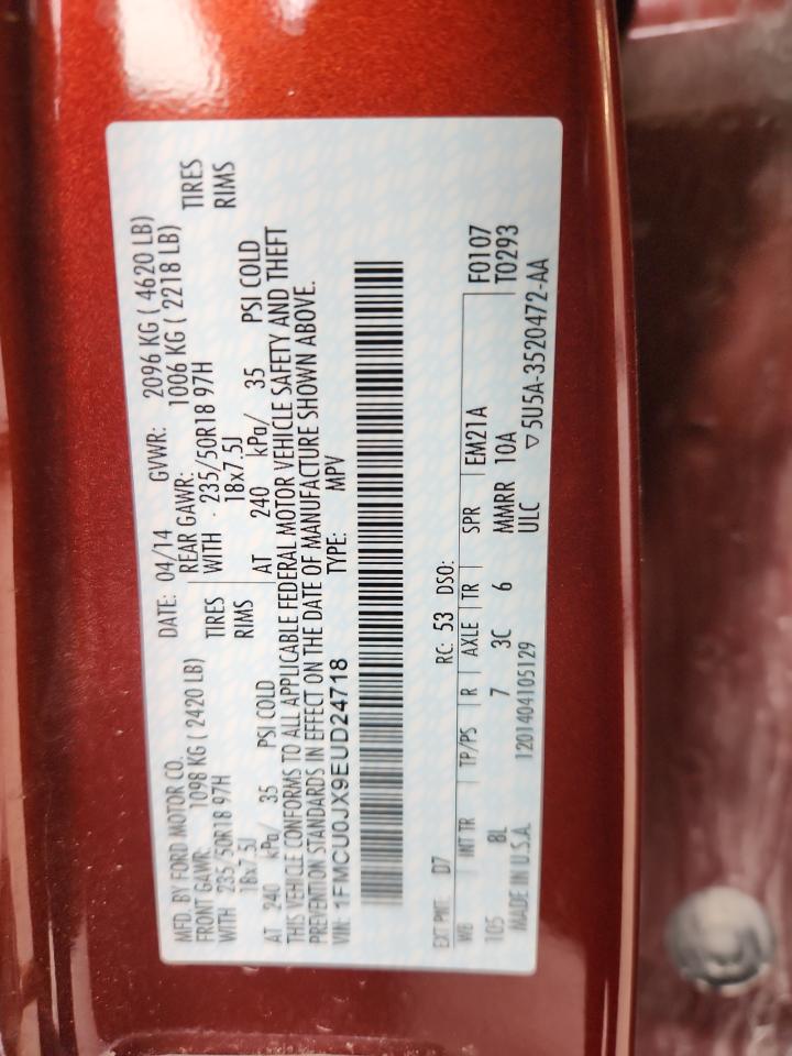 2014 Ford Escape Titanium VIN: 1FMCU0JX9EUD24718 Lot: 92063325