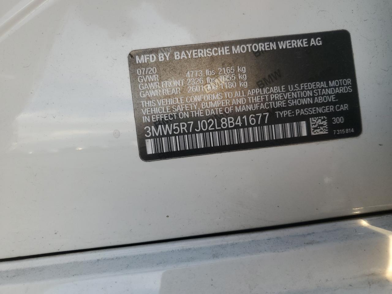 2020 BMW 330Xi VIN: 3MW5R7J02L8B41677 Lot: 82748705