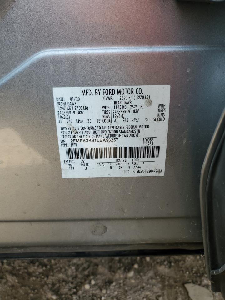 2020 Ford Edge Titanium VIN: 2FMPK3K91LBA56257 Lot: 92701215