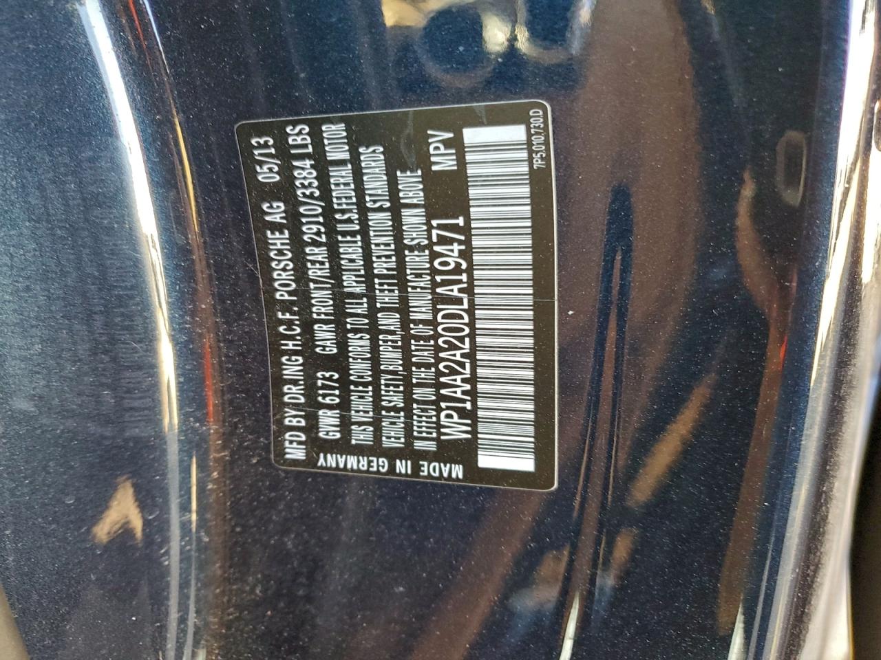 2013 Porsche Cayenne VIN: WP1AA2A20DLA19471 Lot: 94589055