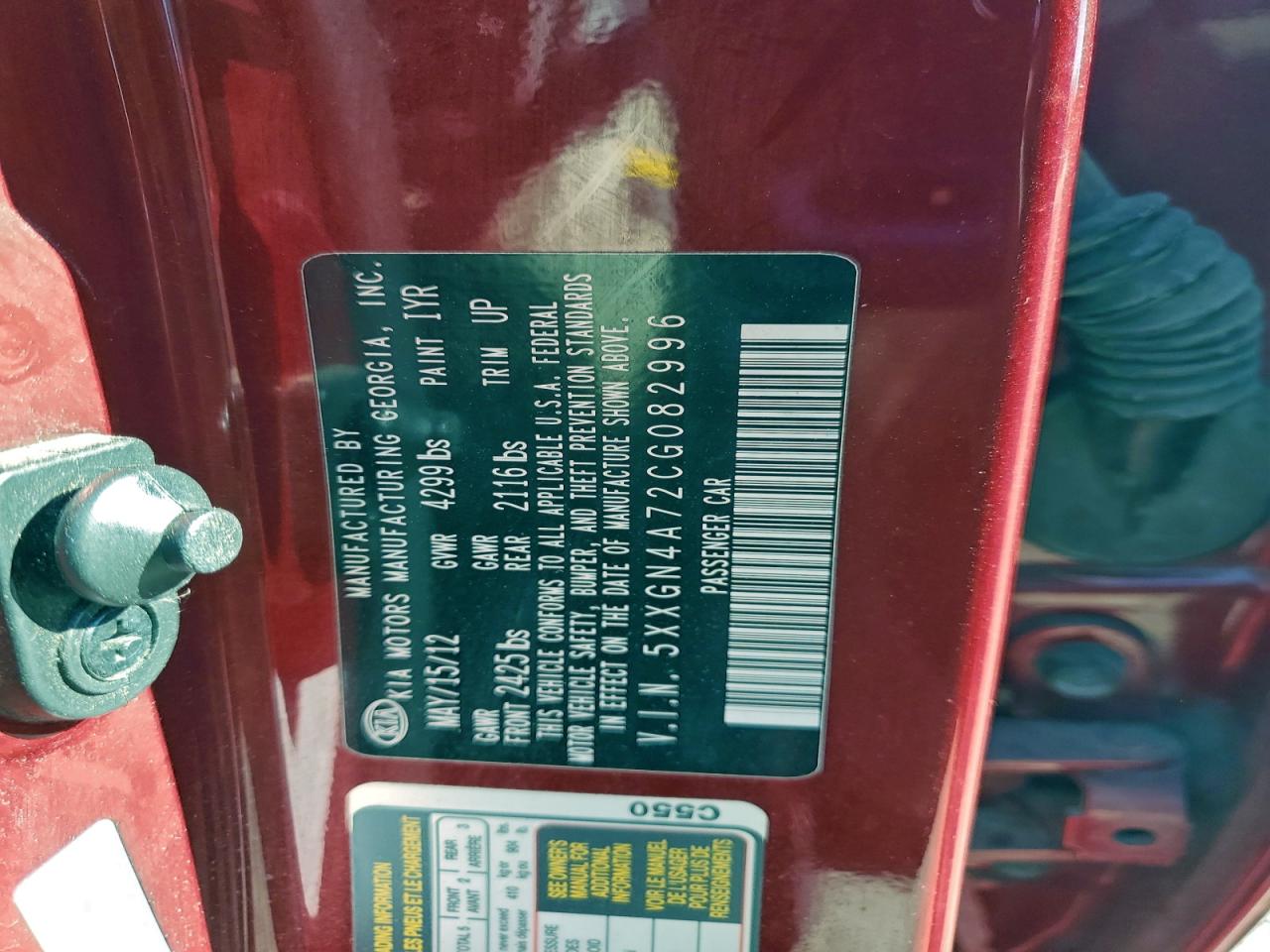 2012 Kia Optima Ex VIN: 5XXGN4A72CG082996 Lot: 93698395