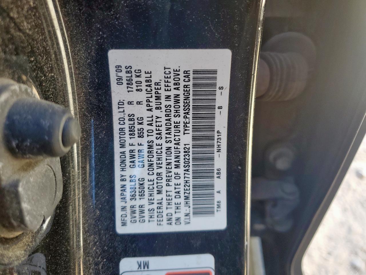 2010 Honda Insight Ex VIN: JHMZE2H77AS023821 Lot: 91120425