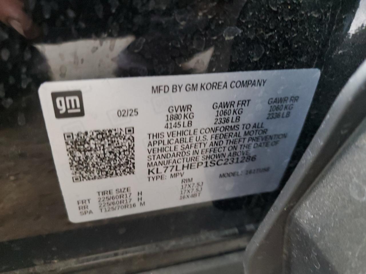 2025 Chevrolet Trax 1Lt VIN: KL77LHEP1SC231286 Lot: 92512935