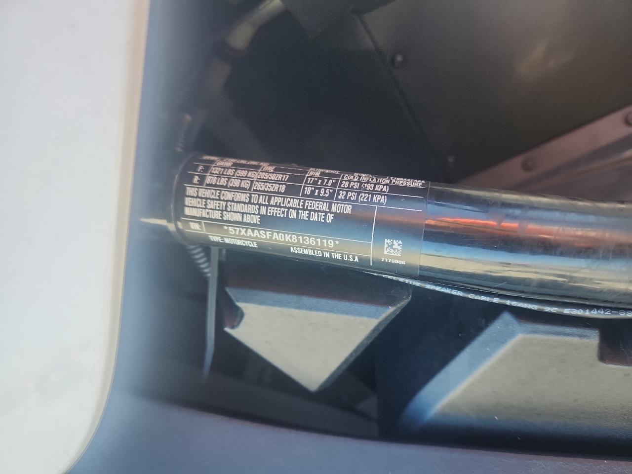 2019 Polaris Slingshot VIN: 57XAASFA0K8136119 Lot: 92262975