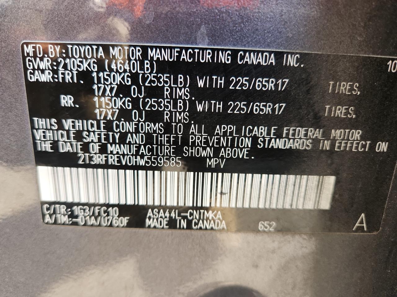 2017 Toyota Rav4 Xle VIN: 2T3RFREV0HW559585 Lot: 91705565