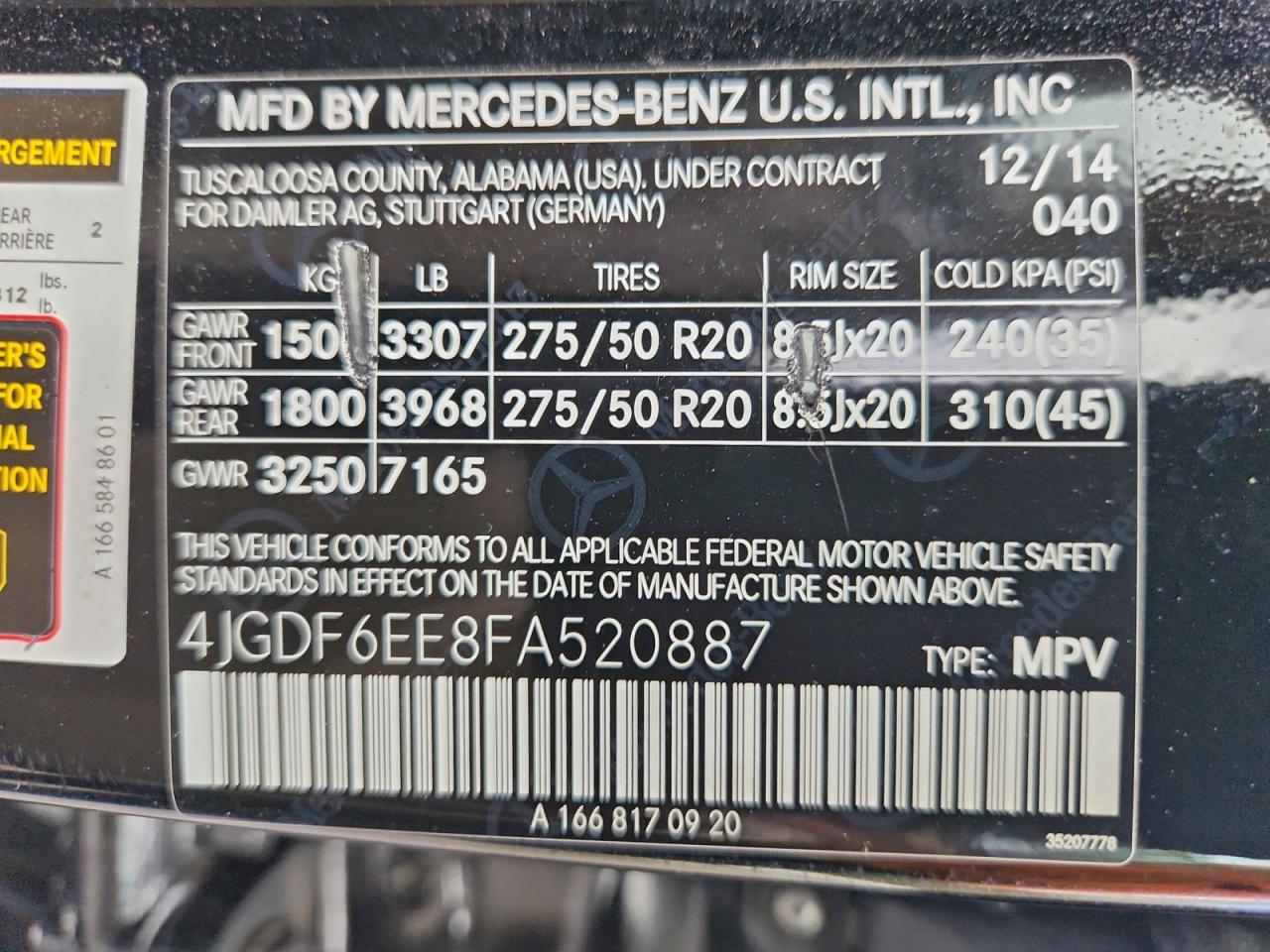 2015 Mercedes-Benz Gl 450 4Matic VIN: 4JGDF6EE8FA520887 Lot: 93903405