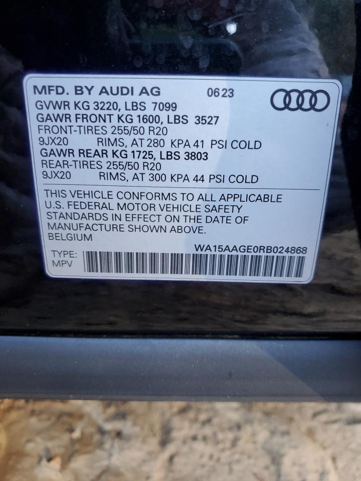 2024 Audi Q8 E-Tron Premium Plus VIN: WA15AAGE0RB024868 Lot: 92793345