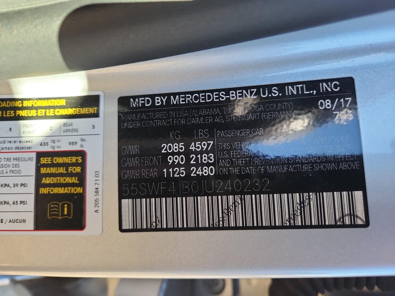 2018 Mercedes-Benz C 300 VIN: 55SWF4JB0JU240232 Lot: 90997785