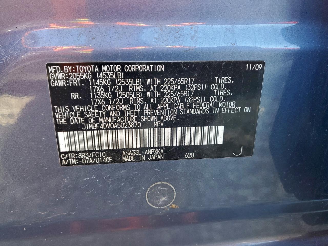 2010 Toyota Rav4 VIN: JTMBF4DV0A5023870 Lot: 94099665