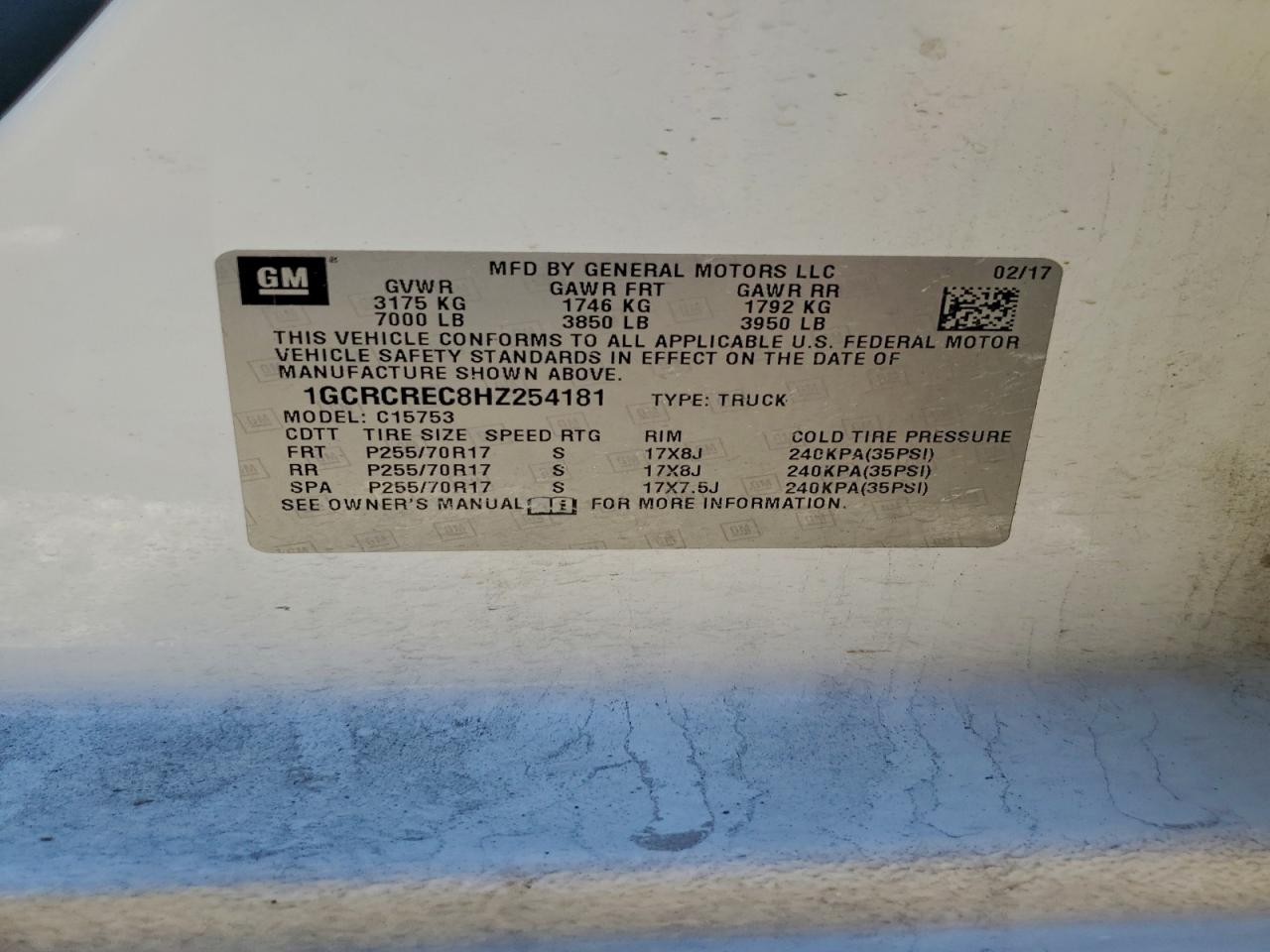 2017 Chevrolet Silverado C1500 Lt VIN: 1GCRCREC8HZ254181 Lot: 93049175