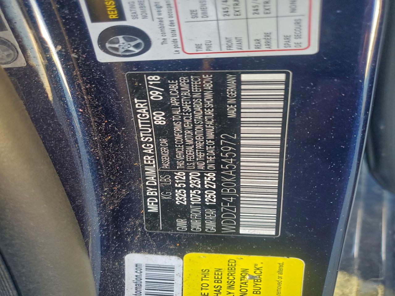 2019 Mercedes-Benz E 300 VIN: WDDZF4JB0KA545972 Lot: 93788935