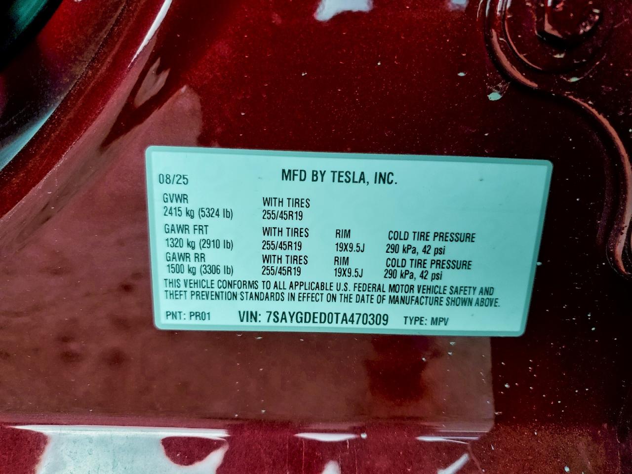 2026 Tesla Model Y VIN: 7SAYGDED0TA470309 Lot: 93713595