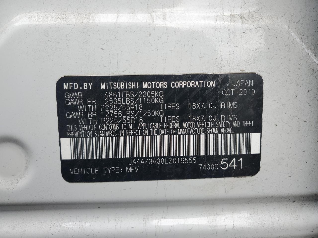 2020 Mitsubishi Outlander Se VIN: JA4AZ3A38LZ019555 Lot: 92949015