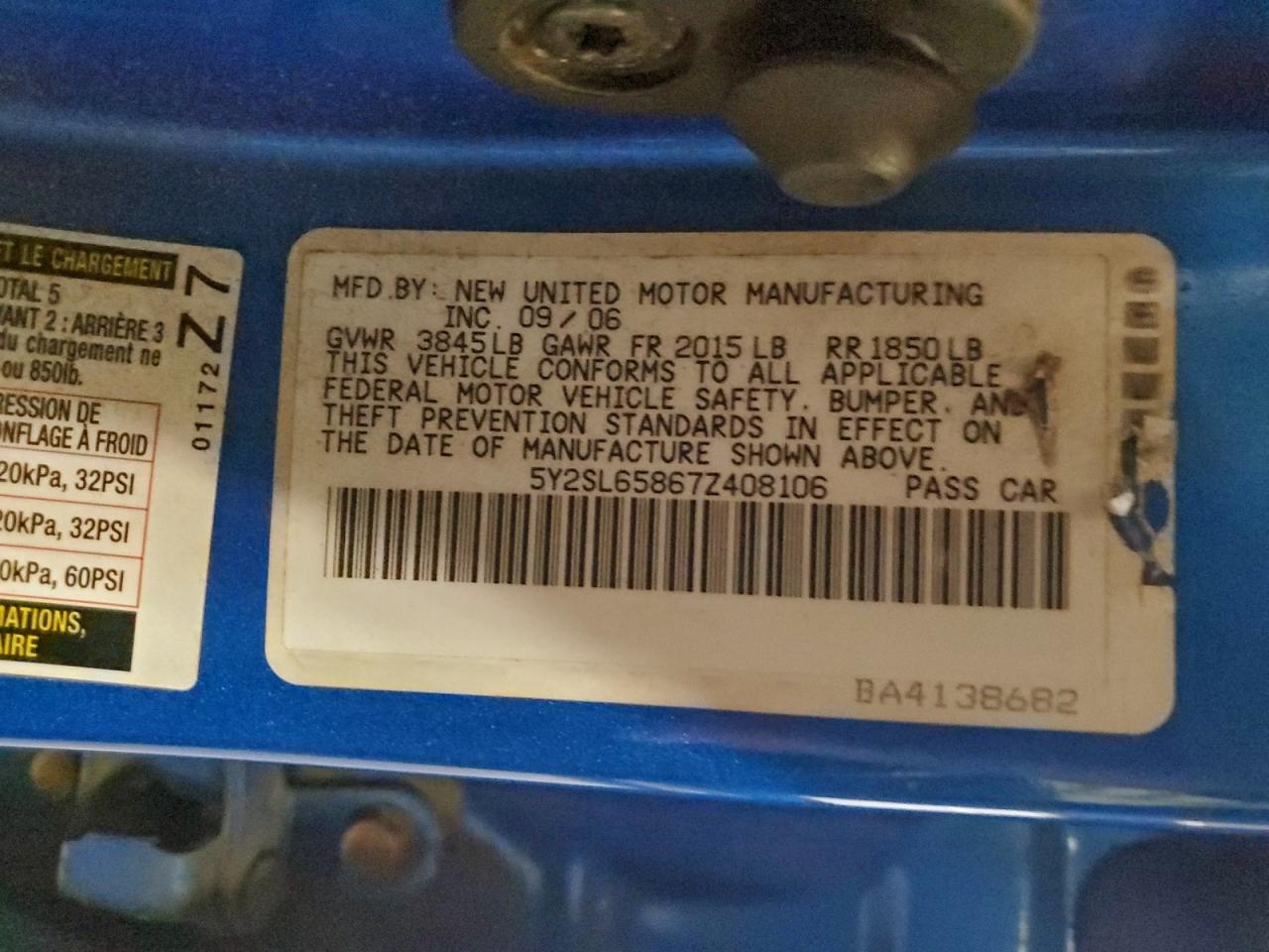 2007 Pontiac Vibe VIN: 5Y2SL65867Z408106 Lot: 94075385