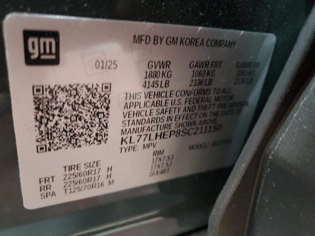 2025 Chevrolet Trax 1Lt VIN: KL77LHEP8SC211150 Lot: 91422815