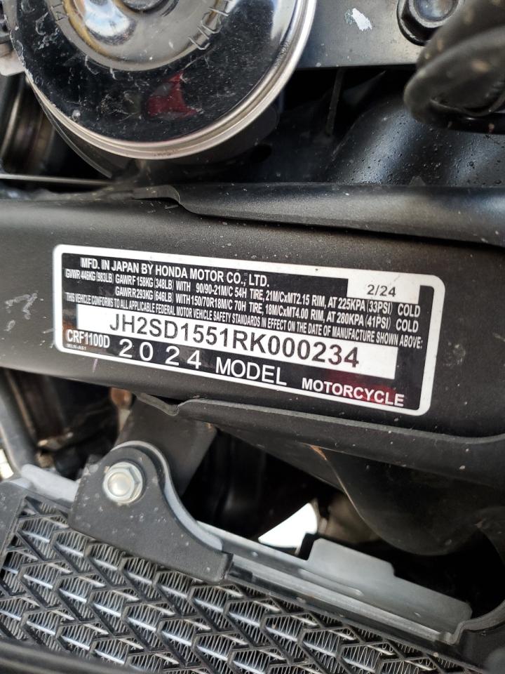 2024 Honda Crf1000 D VIN: JH2SD1551RK000234 Lot: 91914375