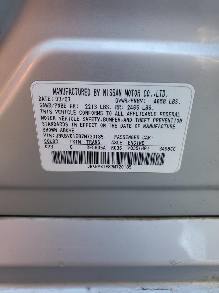 2007 Infiniti G35 VIN: JNKBV61E87M720185 Lot: 93453525
