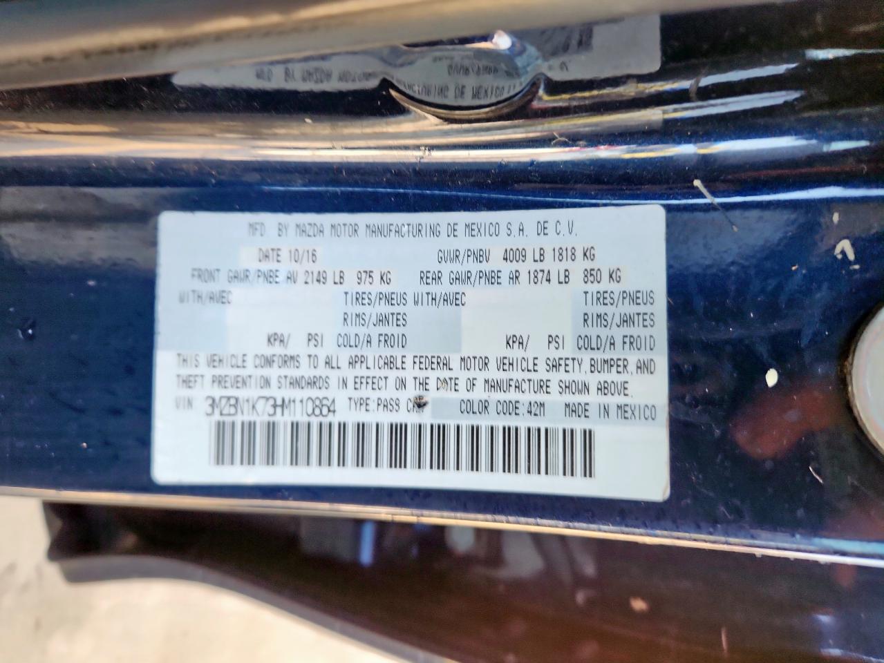 2017 Mazda 3 Sport VIN: 3MZBN1K73HM110864 Lot: 93133305