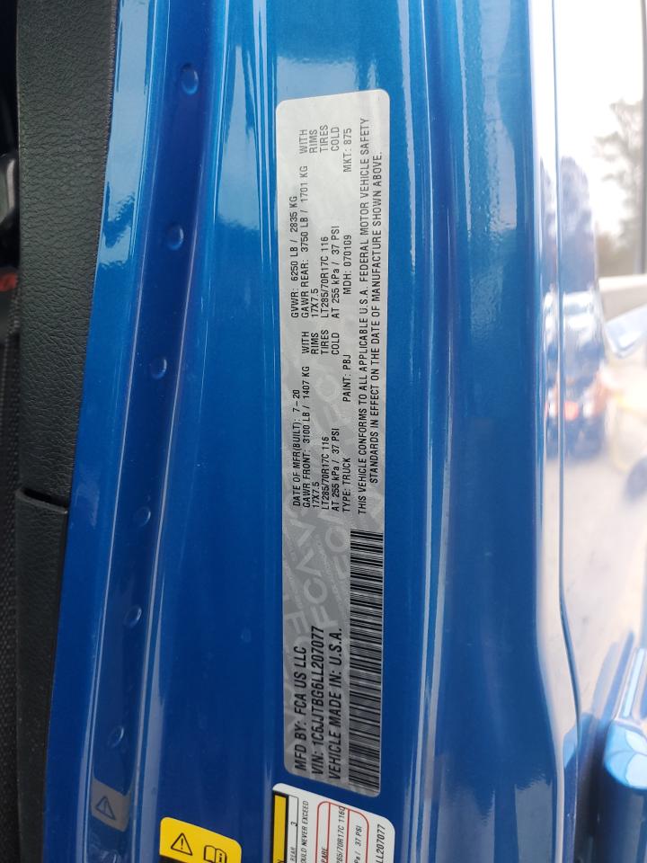 2020 Jeep Gladiator Rubicon VIN: 1C6JJTBG6LL207077 Lot: 92893335