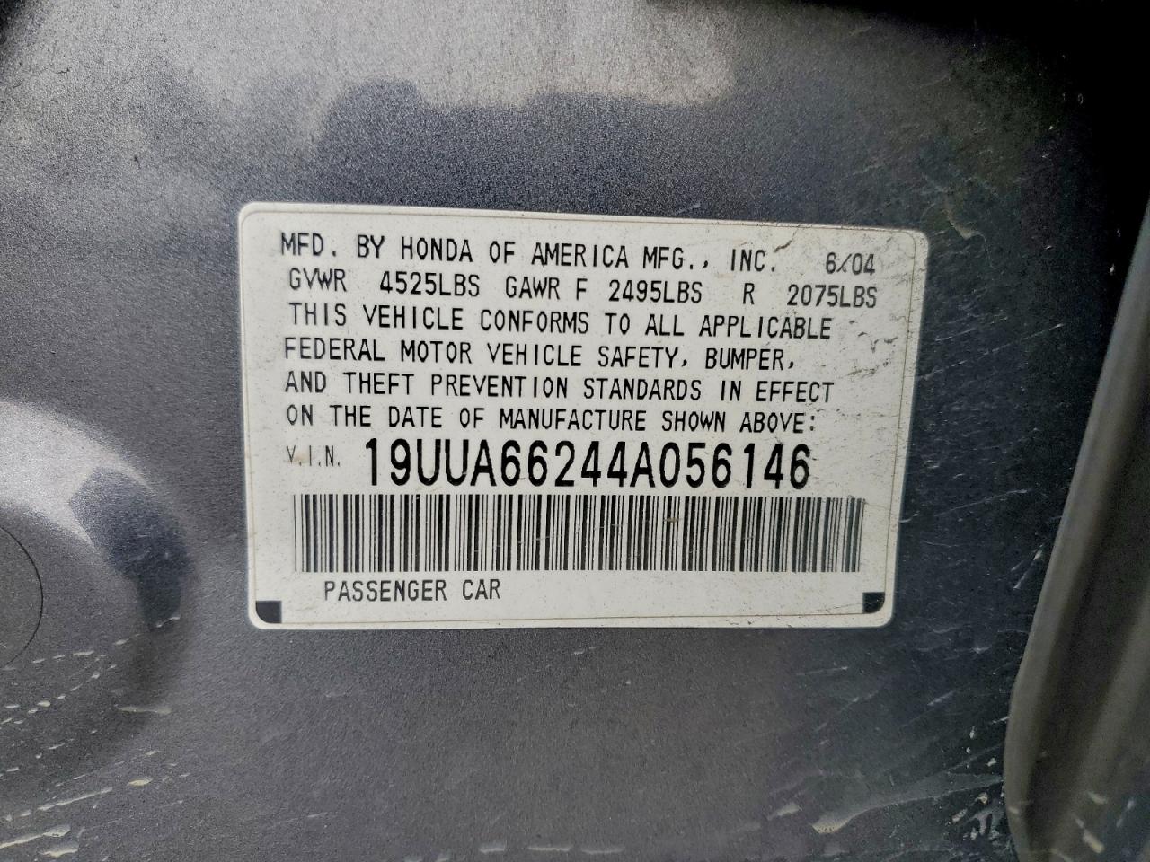 2004 Acura Tl VIN: 19UUA66244A056146 Lot: 94195035