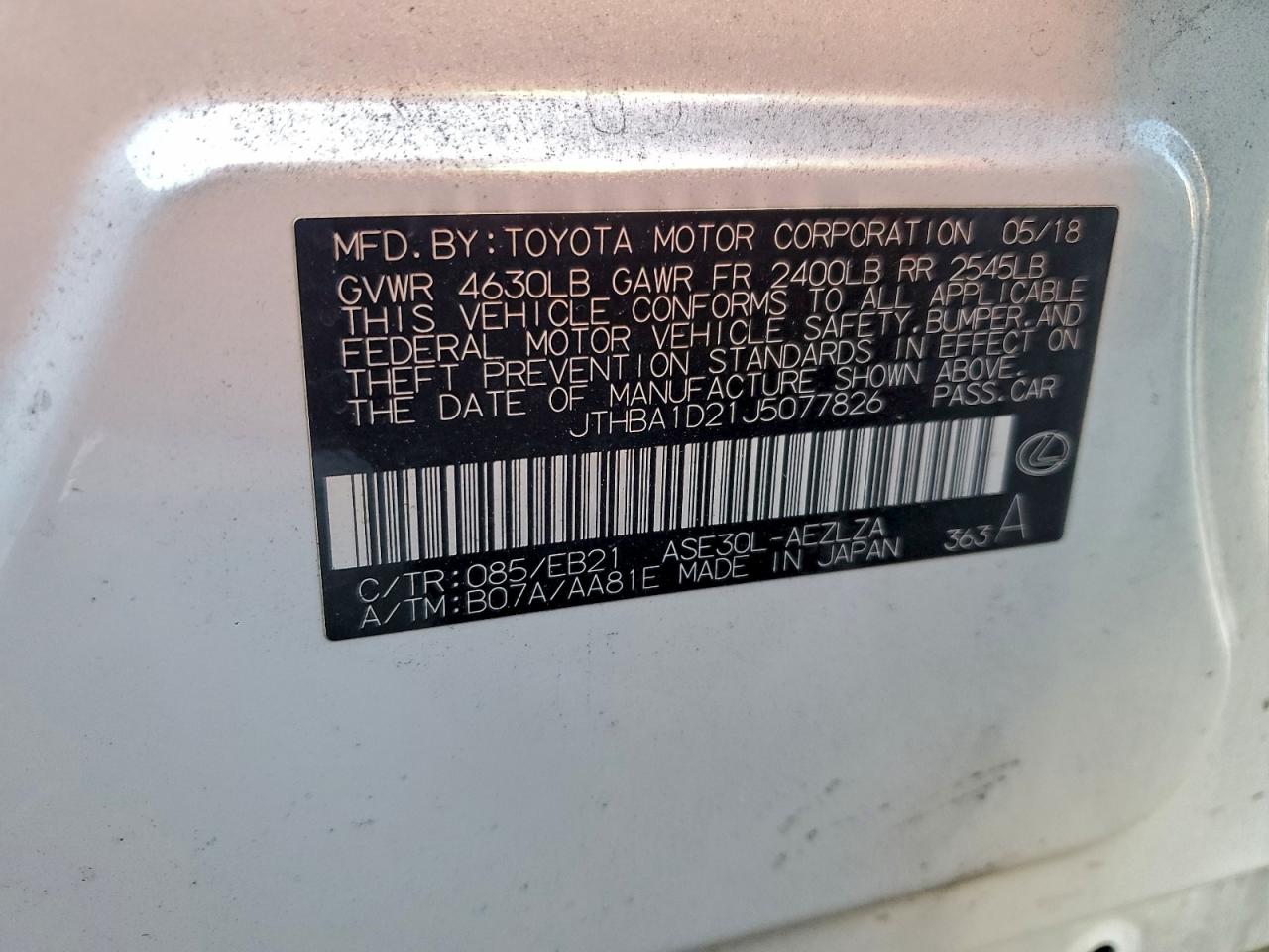 2018 Lexus Is 300 VIN: JTHBA1D21J5077826 Lot: 94570695