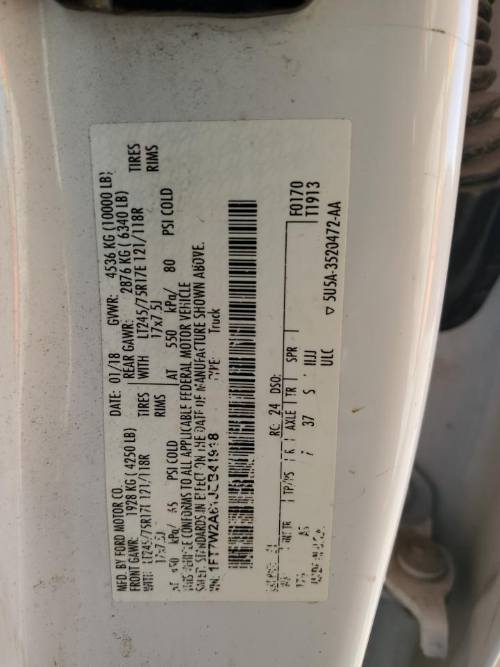 2018 Ford F250 Super Duty VIN: 1FT7W2A61JEB41918 Lot: 92834335