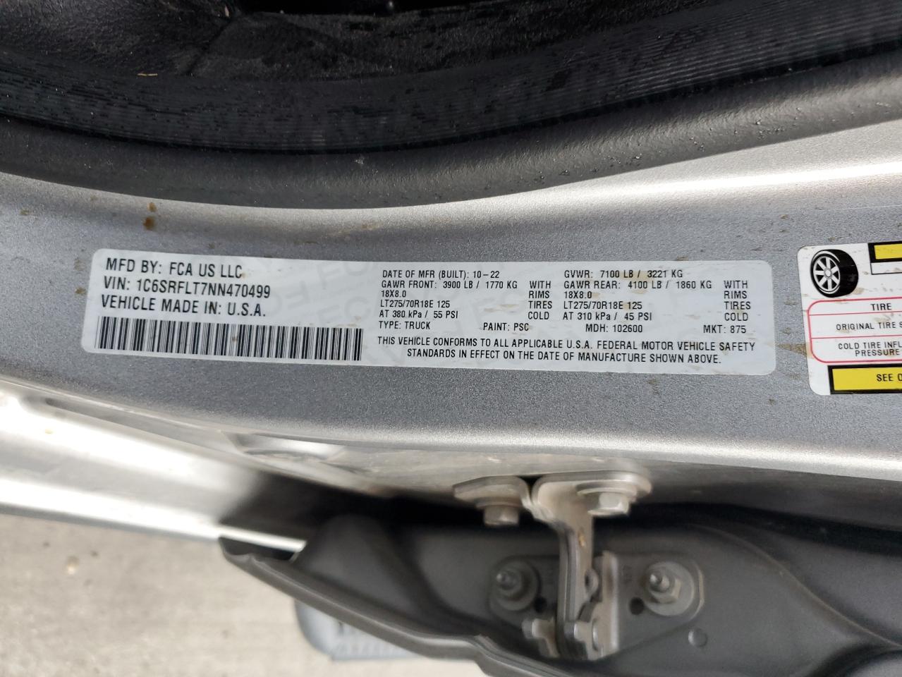 2022 Ram 1500 Rebel VIN: 1C6SRFLT7NN470499 Lot: 92446895