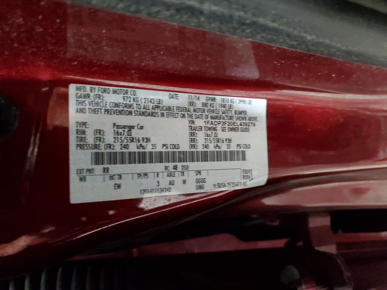 2014 Ford Focus Se VIN: 1FADP3F20EL439279 Lot: 91046485