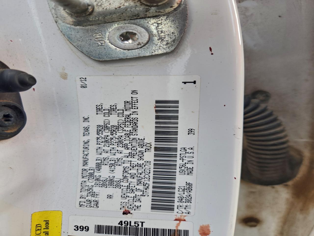 2012 Toyota Tundra Crewmax Limited VIN: 5TFHW5F12CX231718 Lot: 93454295