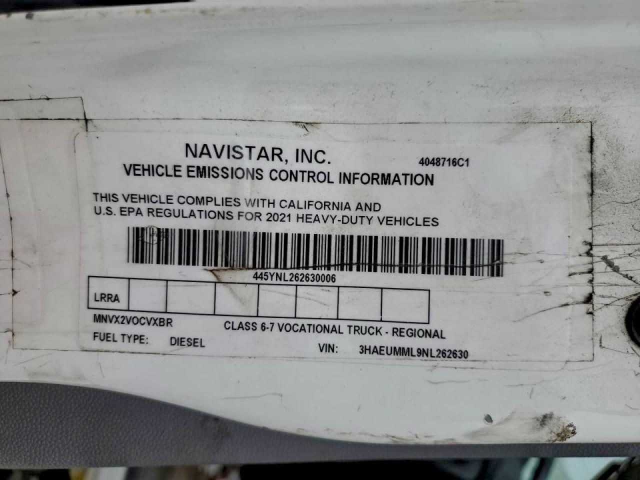 2022 International Mv607 Box Truck VIN: 3HAEUMML9NL262630 Lot: 92690245