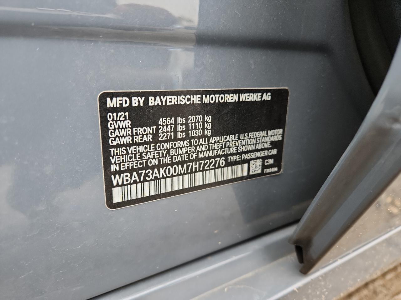 2021 BMW 228Xi VIN: WBA73AK00M7H72276 Lot: 93328375