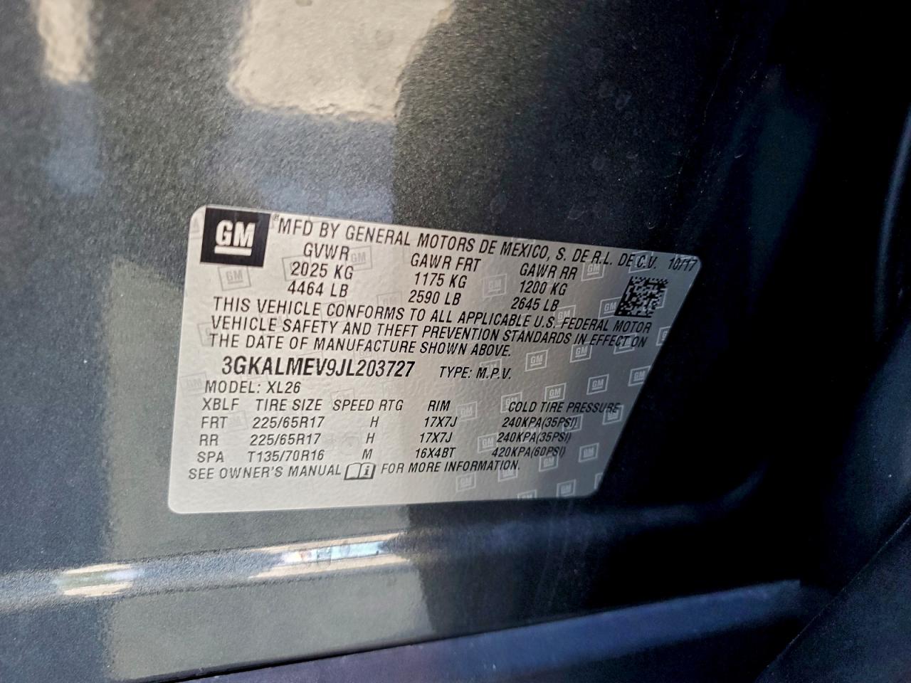 2018 GMC Terrain Sle VIN: 3GKALMEV9JL203727 Lot: 93871925