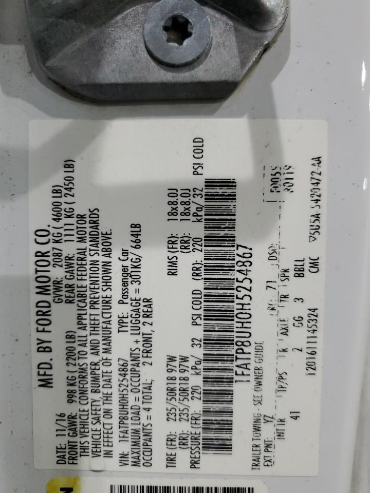 2017 Ford Mustang VIN: 1FATP8UH0H5254867 Lot: 91852355