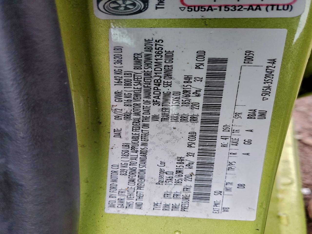 2013 Ford Fiesta Se VIN: 3FADP4BJ1DM136575 Lot: 94494425