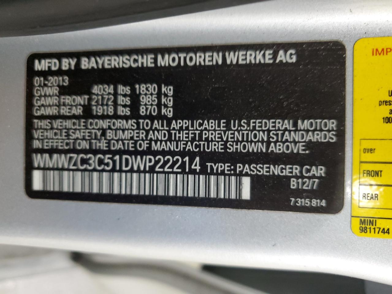 2013 Mini Cooper S Countryman VIN: WMWZC3C51DWP22214 Lot: 93966435