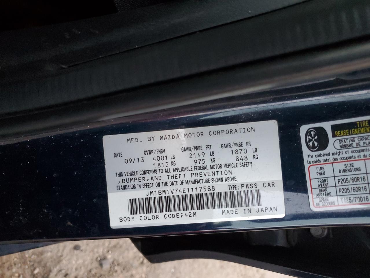 2014 Mazda 3 Touring VIN: JM1BM1V74E1117588 Lot: 91740545