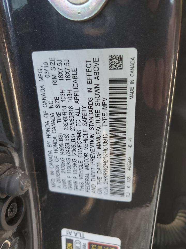 2019 Honda Cr-V Touring VIN: 2HKRW2H91KH618910 Lot: 90841845
