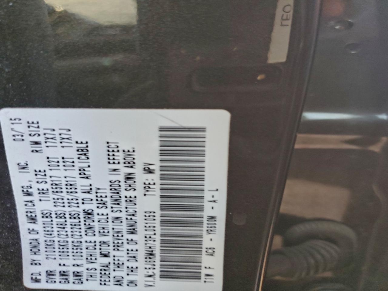 2015 Honda Cr-V Exl VIN: 5J6RM4H73FL051059 Lot: 94647315