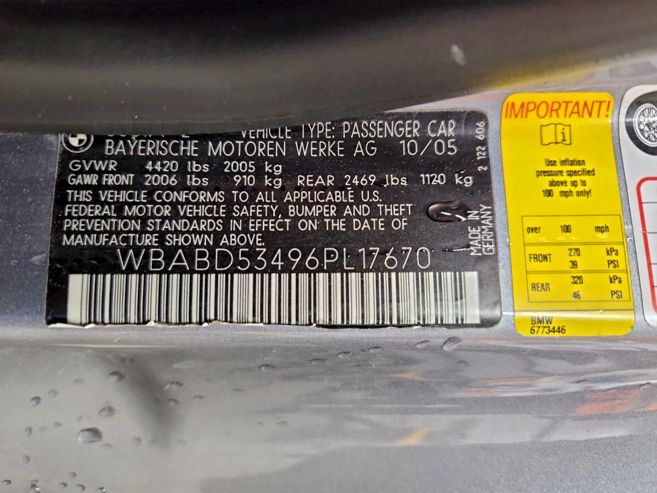 2006 BMW 330 Ci VIN: WBABD53496PL17670 Lot: 94360905