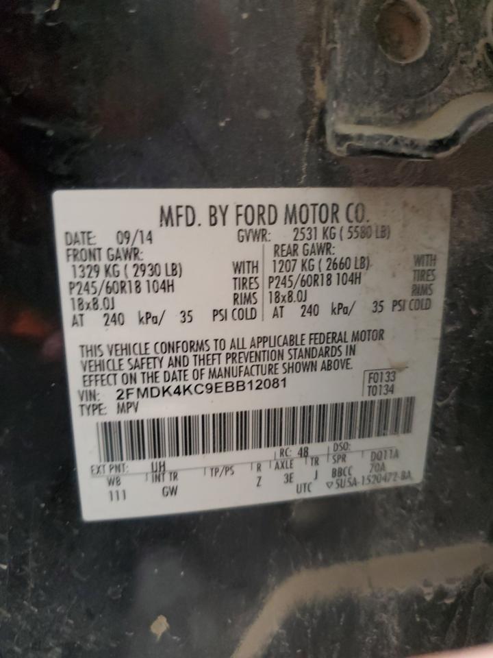 2014 Ford Edge Limited VIN: 2FMDK4KC9EBB12081 Lot: 91706075